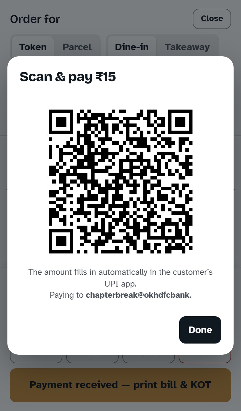 A UPI QR code ready to be scanned on a phone